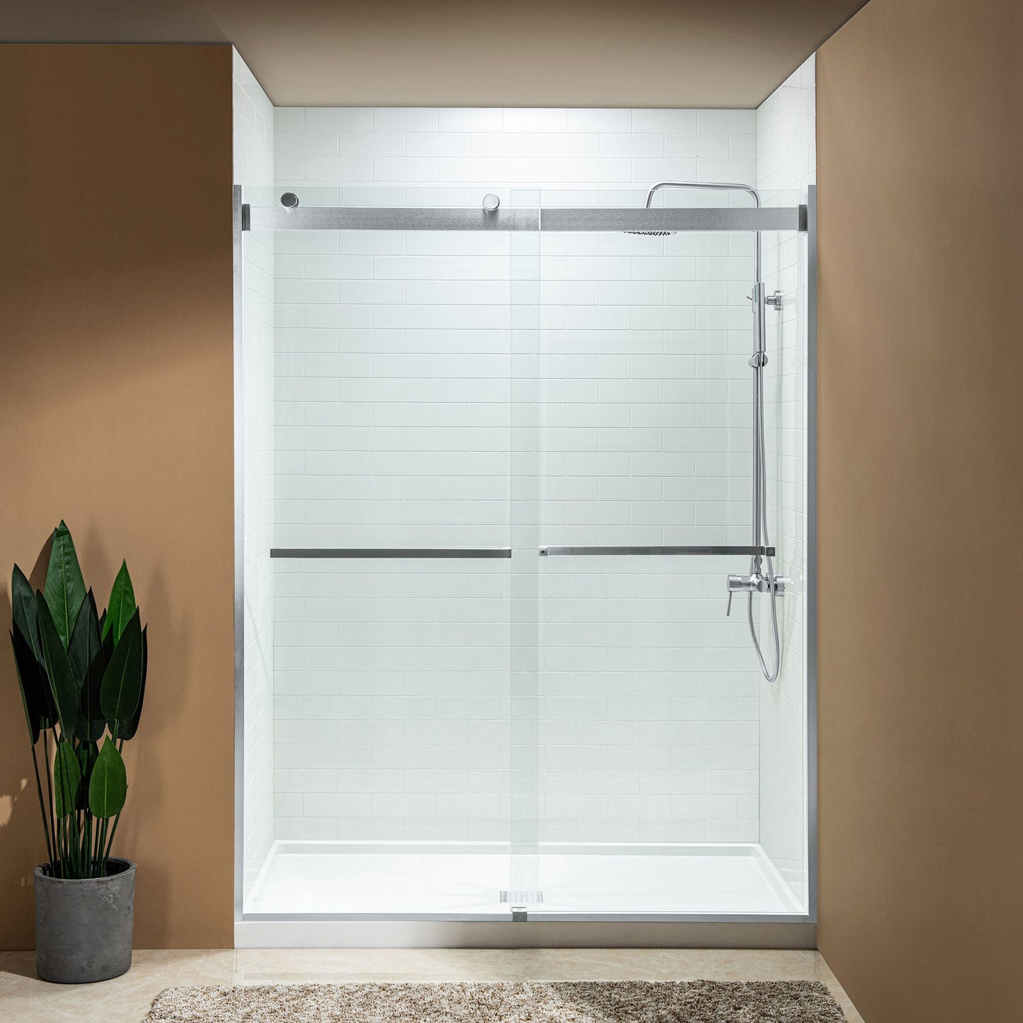 WOODBRIDGE Frameless Shower Doors 56-60" Width x 76"Height with 5/16"(8mm) Clear Tempered Glass, 2 Ways Opening & Double Sliding