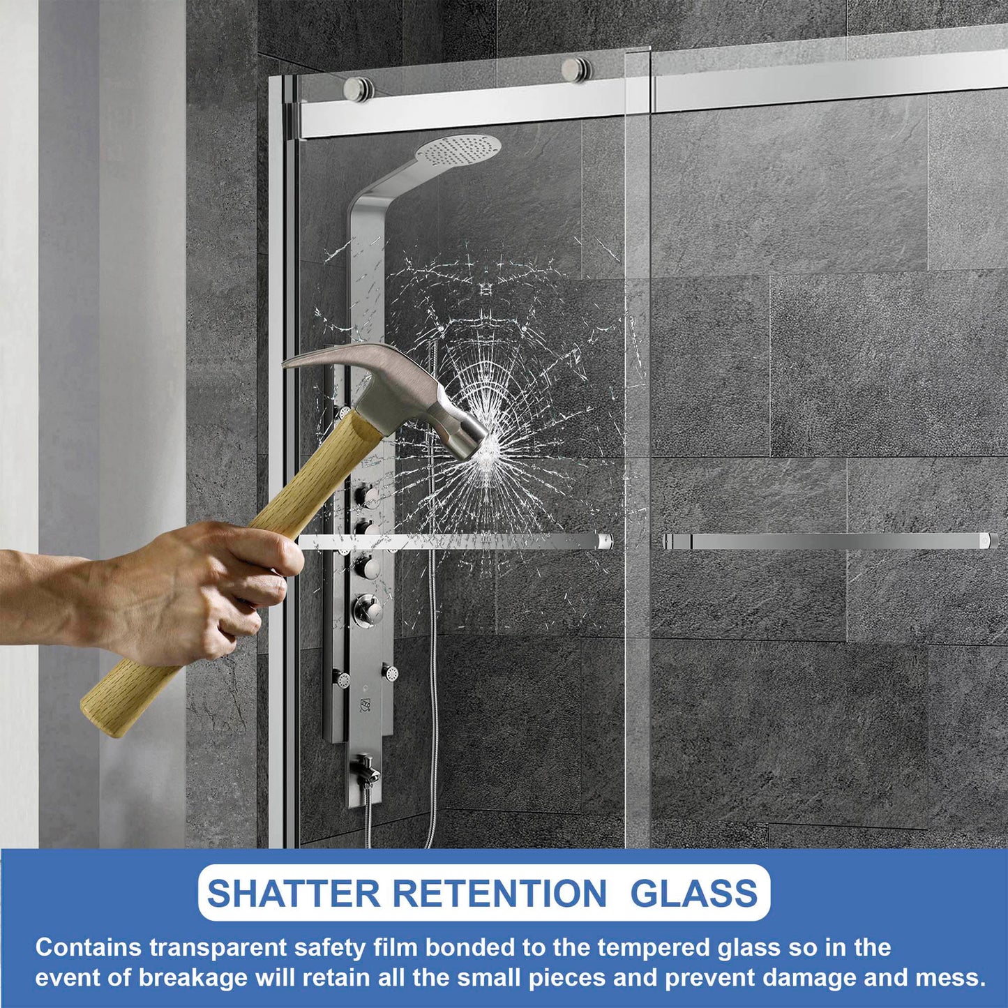 WOODBRIDGE Frameless Shower Doors 56-60" Width x 76"Height with 5/16"(8mm) Clear Tempered Glass, 2 Ways Opening & Double Sliding