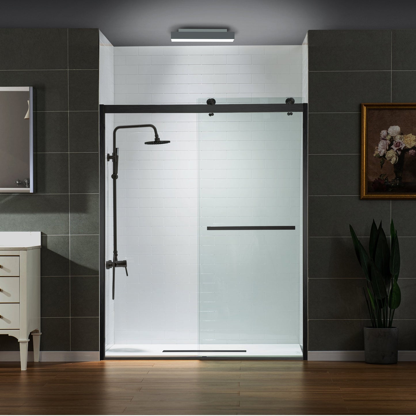 WOODBRIDGE Frameless Shower Doors 56-60" Width x 76"Height with 3/8"(10mm) Clear Tempered Glass, 2 Ways Opening & Double Sliding
