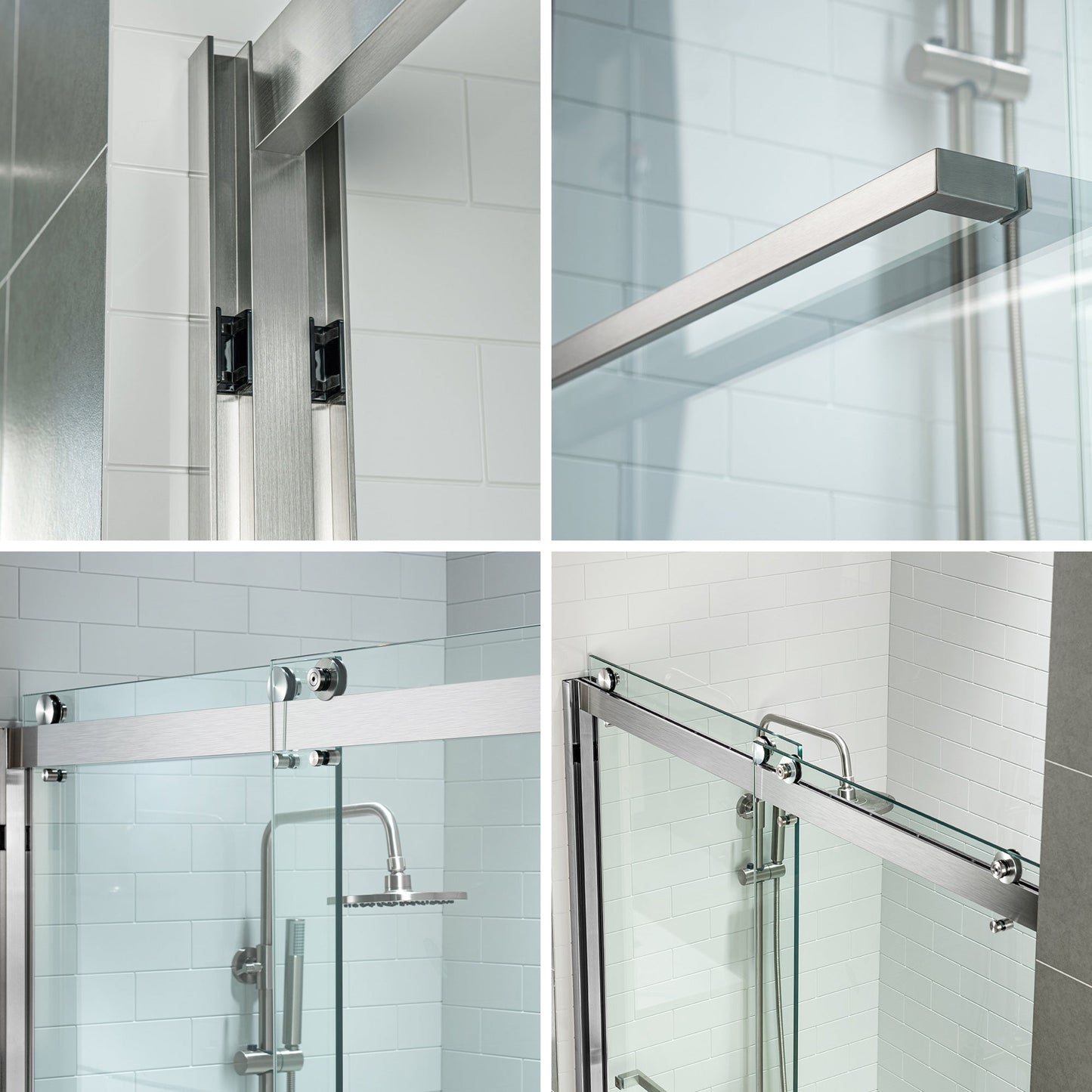 WOODBRIDGE Frameless Shower Doors 56-60" Width x 76"Height with 3/8"(10mm) Clear Tempered Glass, 2 Ways Opening & Double Sliding