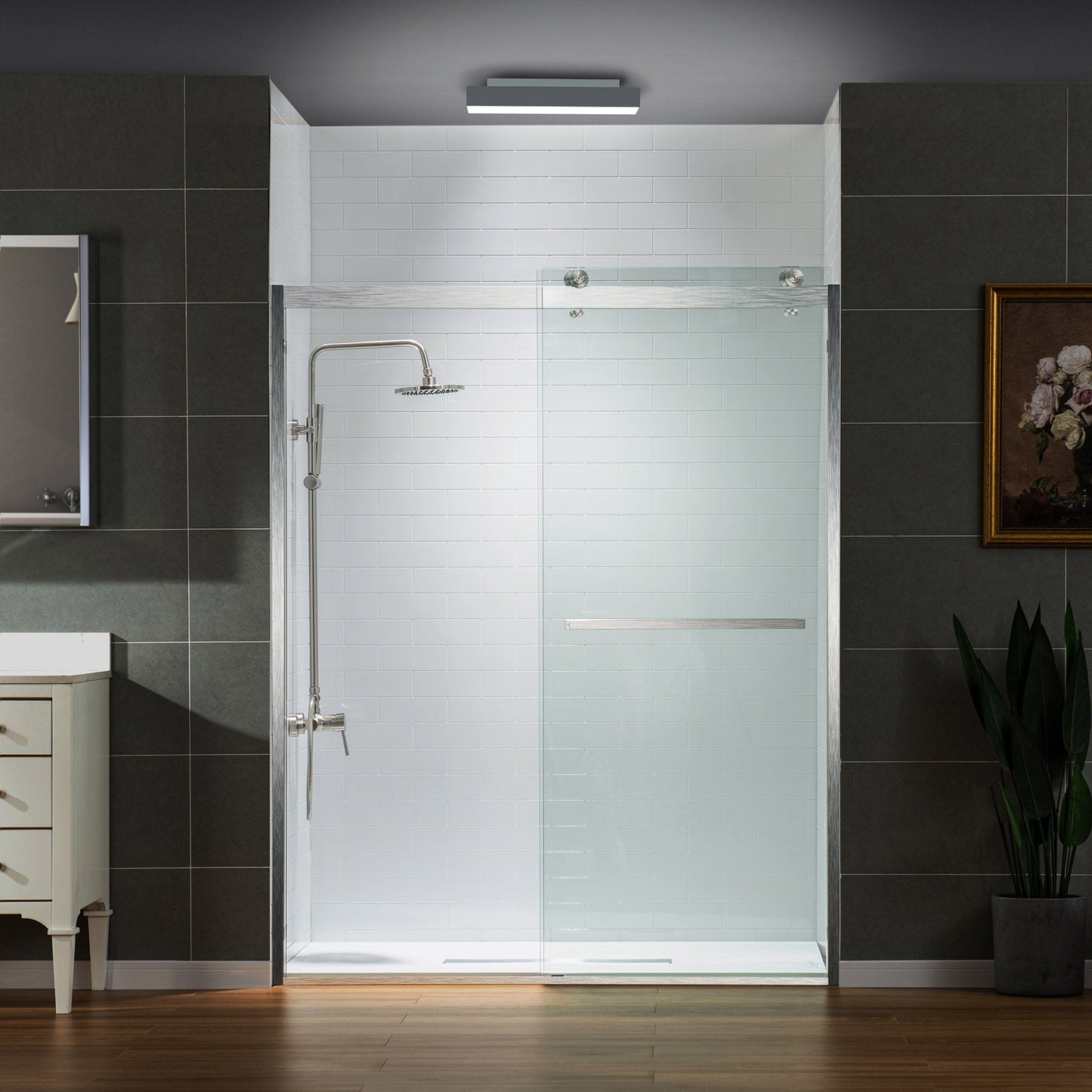 WOODBRIDGE Frameless Shower Doors 56-60" Width x 76"Height with 3/8"(10mm) Clear Tempered Glass, 2 Ways Opening & Double Sliding