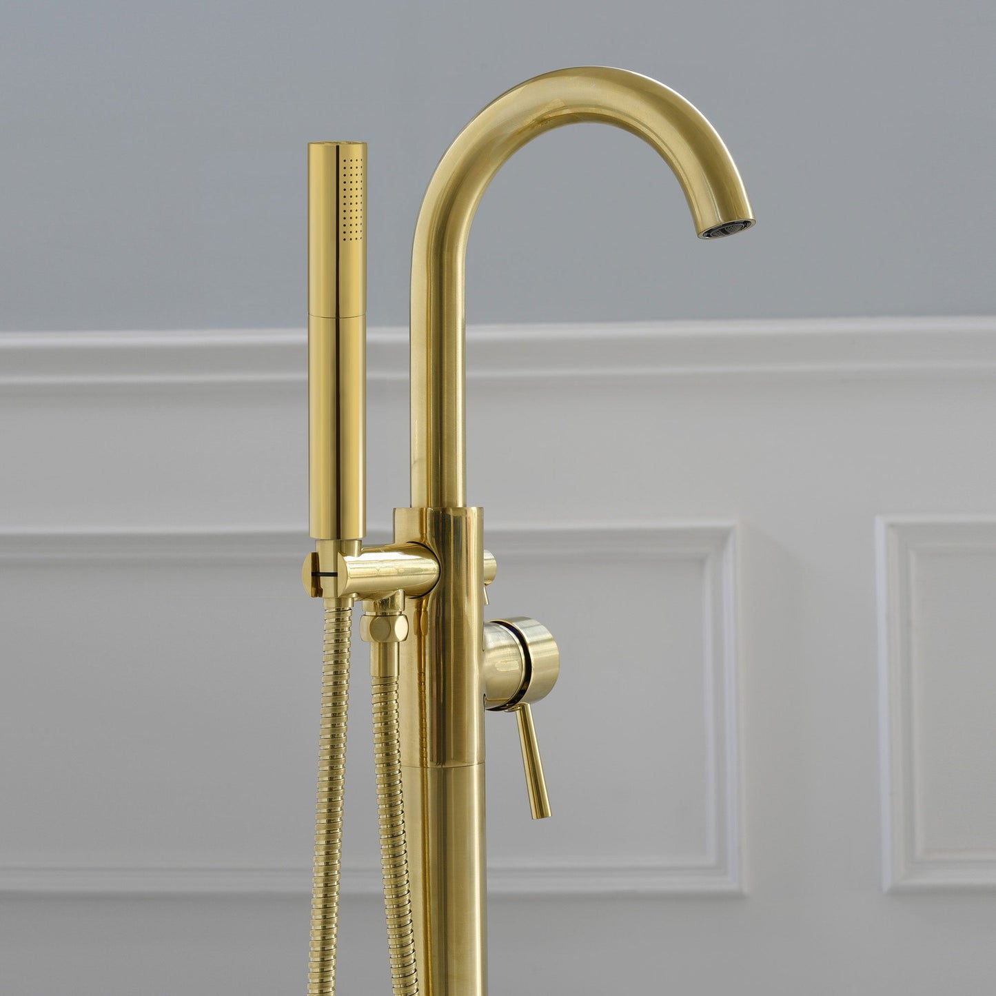 WOODBRIDGE F0001BNDR Contemporary Single Handle Floor Mount Freestanding Tub Filler Faucet with Hand shower