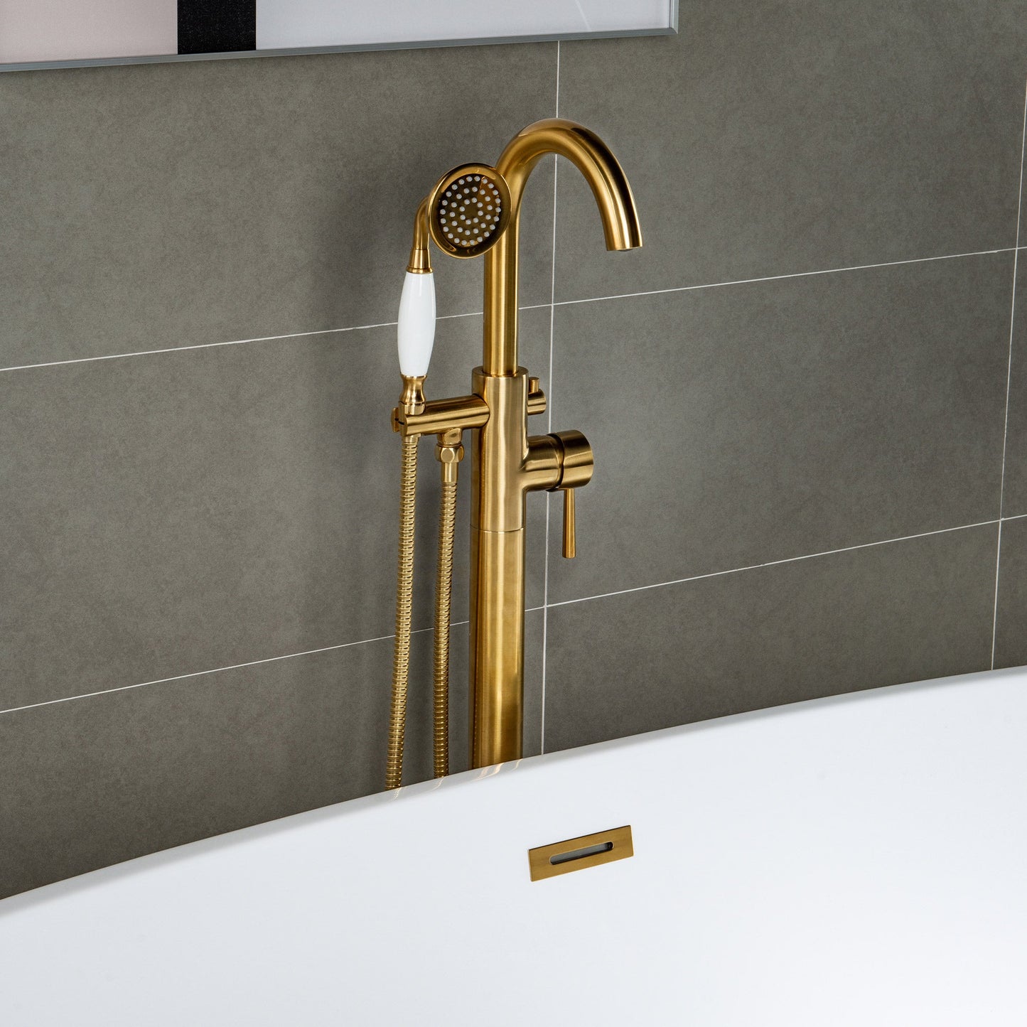 WOODBRIDGE WOODBRIDGEE F0001BNVT Contemporary Single Handle Floor Mount Freestanding Tub Filler Faucet with Hand shower