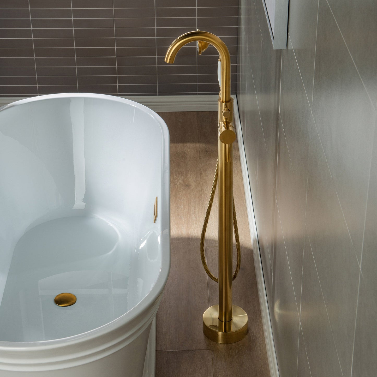 WOODBRIDGE WOODBRIDGEE F0001BNVT Contemporary Single Handle Floor Mount Freestanding Tub Filler Faucet with Hand shower
