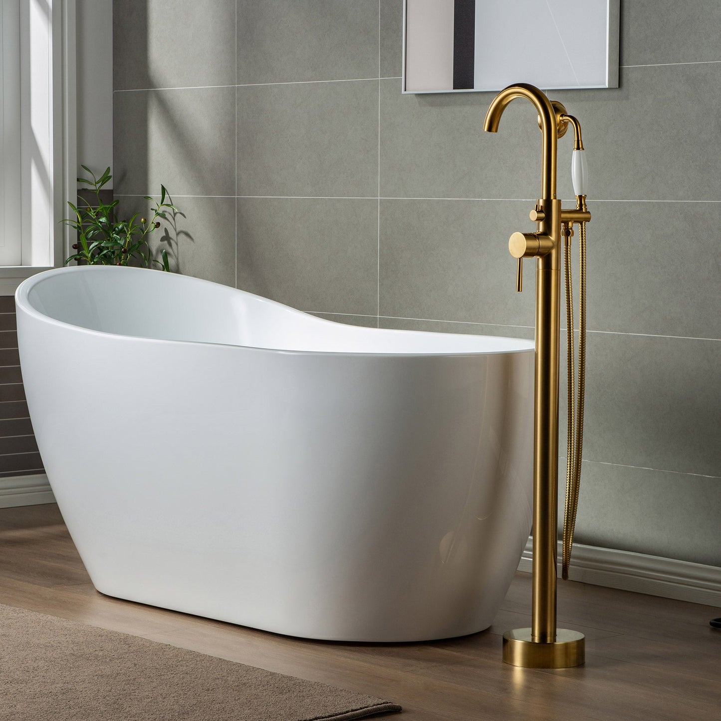 WOODBRIDGE WOODBRIDGEE F0001BNVT Contemporary Single Handle Floor Mount Freestanding Tub Filler Faucet with Hand shower