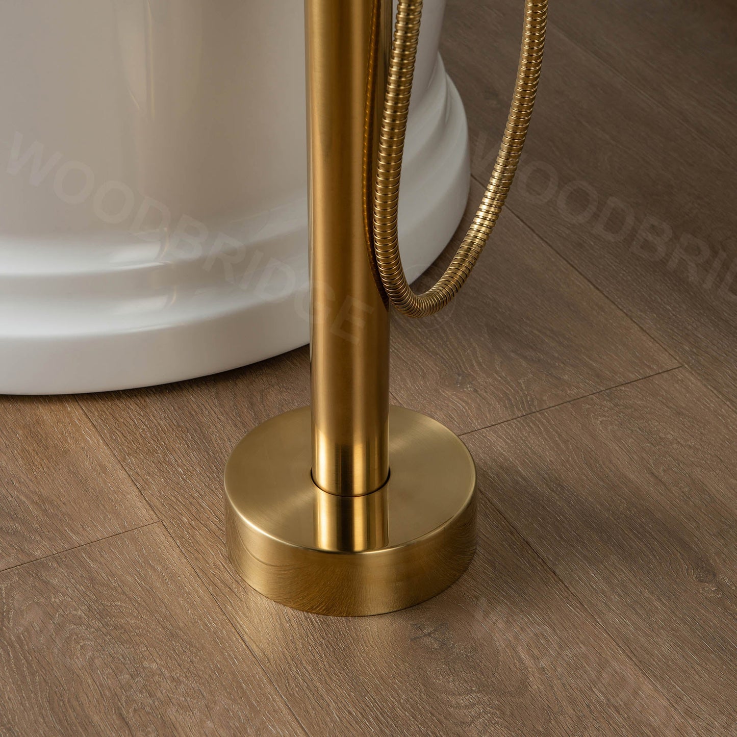WOODBRIDGE F0023BNVT Fusion Single Handle Floor Mount Freestanding Tub Filler Faucet with Telephone Hand shower