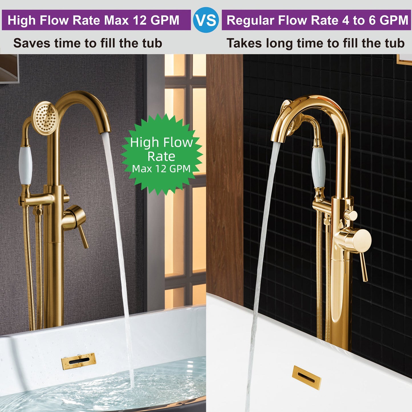 WOODBRIDGE F0023BNVT Fusion Single Handle Floor Mount Freestanding Tub Filler Faucet with Telephone Hand shower