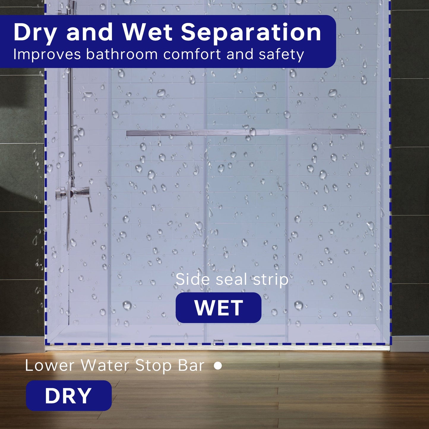WOODBRIDGE Frameless Shower Doors 56-60" Width x 76" Height with 5/16"(8mm) Clear Tempered Glass, Double Sliding with Side Seal Strips