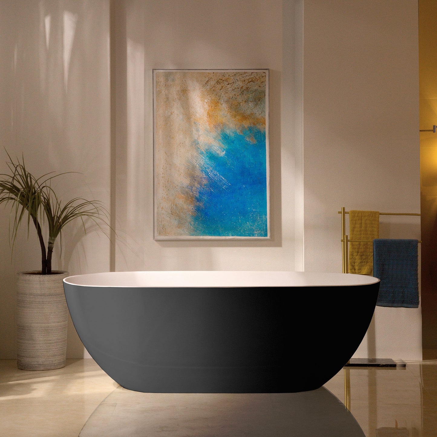 WOODBRIDGE 61-1/4" L x 30-3/4" W Stone Resin Luxury Contemporary Solid Surface Freestanding Soaking Bathtub