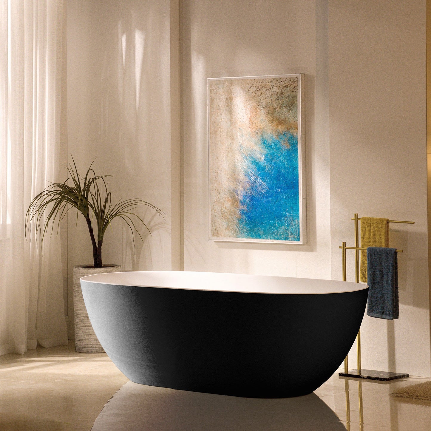 WOODBRIDGE 61-1/4" L x 30-3/4" W Stone Resin Luxury Contemporary Solid Surface Freestanding Soaking Bathtub