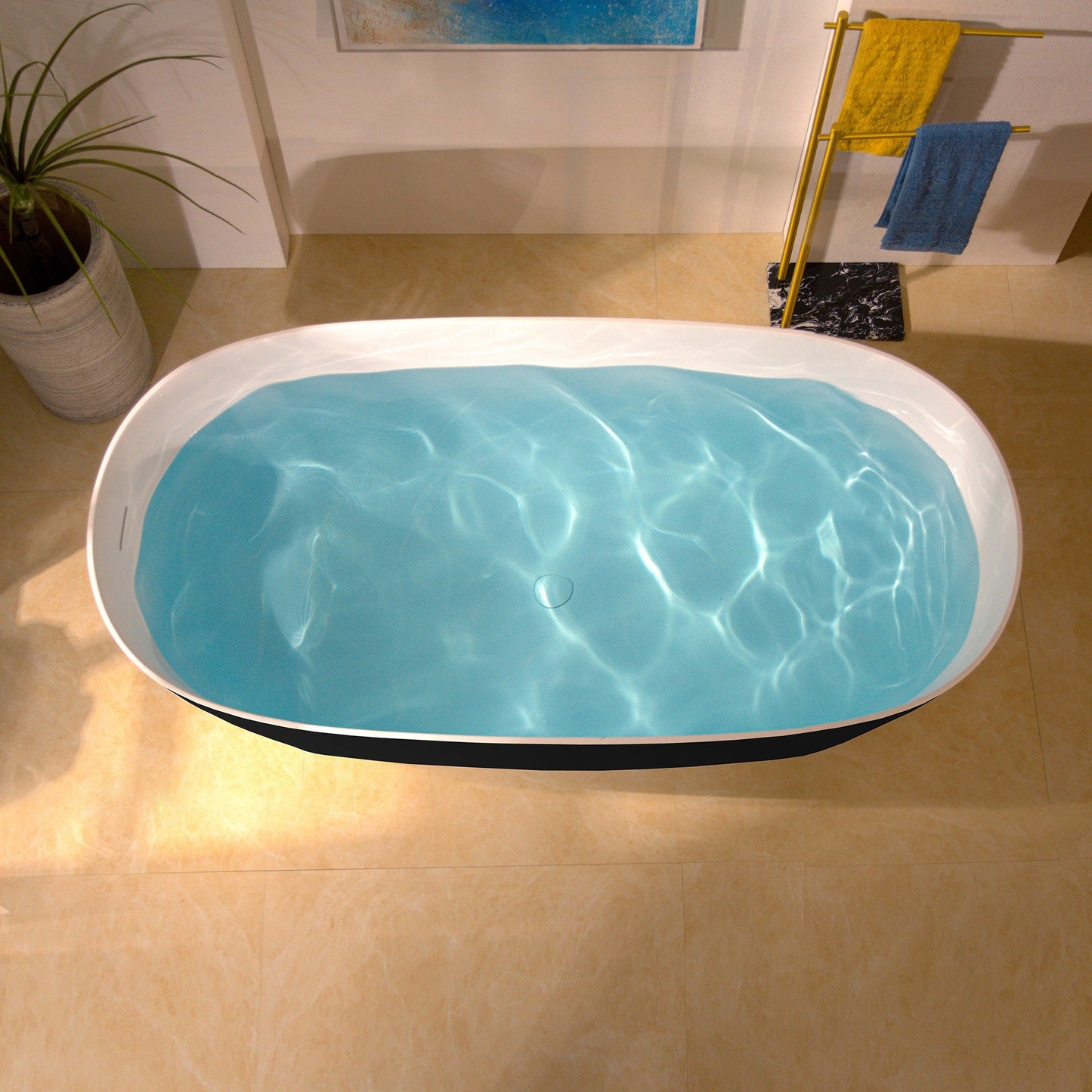 WOODBRIDGE 61-1/4" L x 30-3/4" W Stone Resin Luxury Contemporary Solid Surface Freestanding Soaking Bathtub
