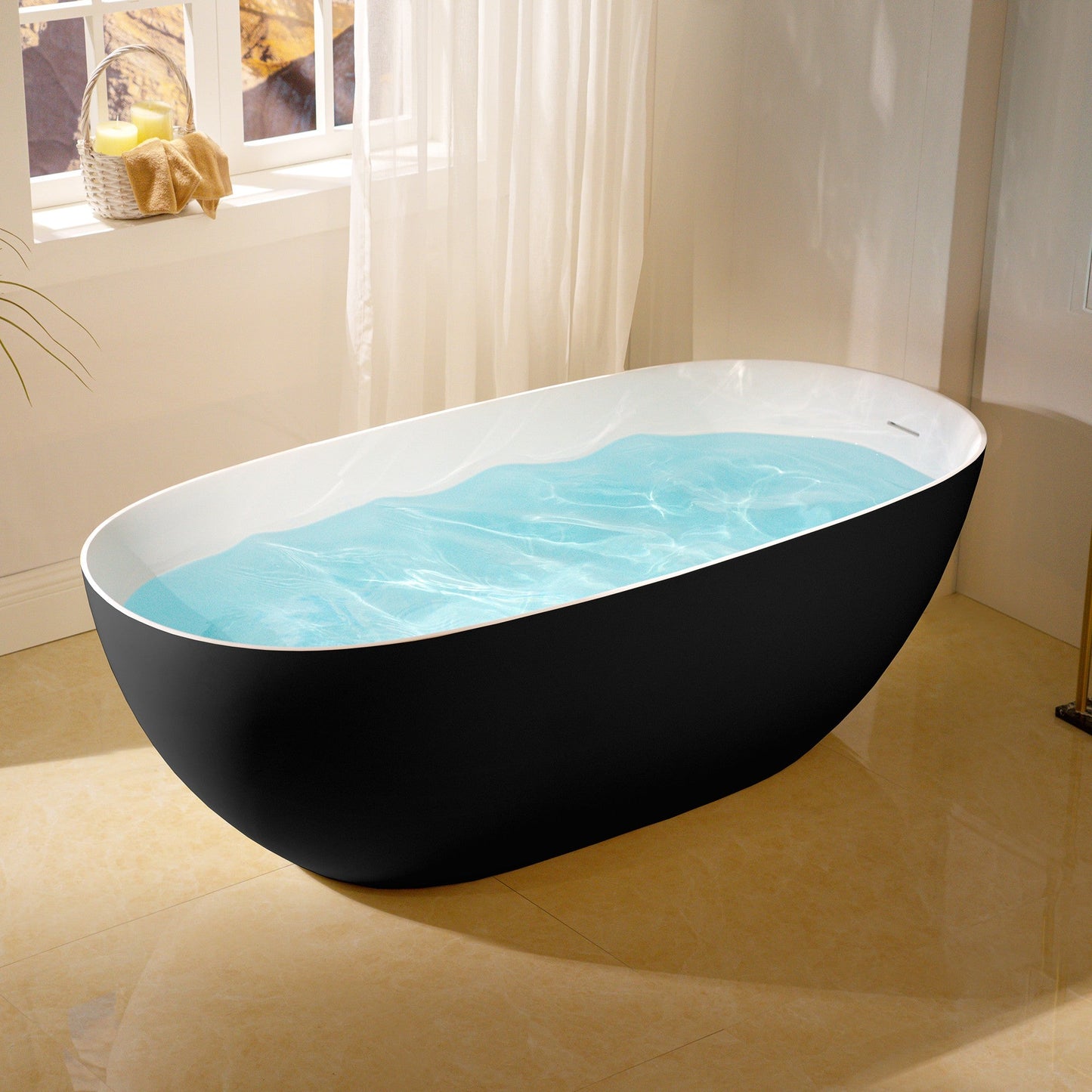 WOODBRIDGE 61-1/4" L x 30-3/4" W Stone Resin Luxury Contemporary Solid Surface Freestanding Soaking Bathtub