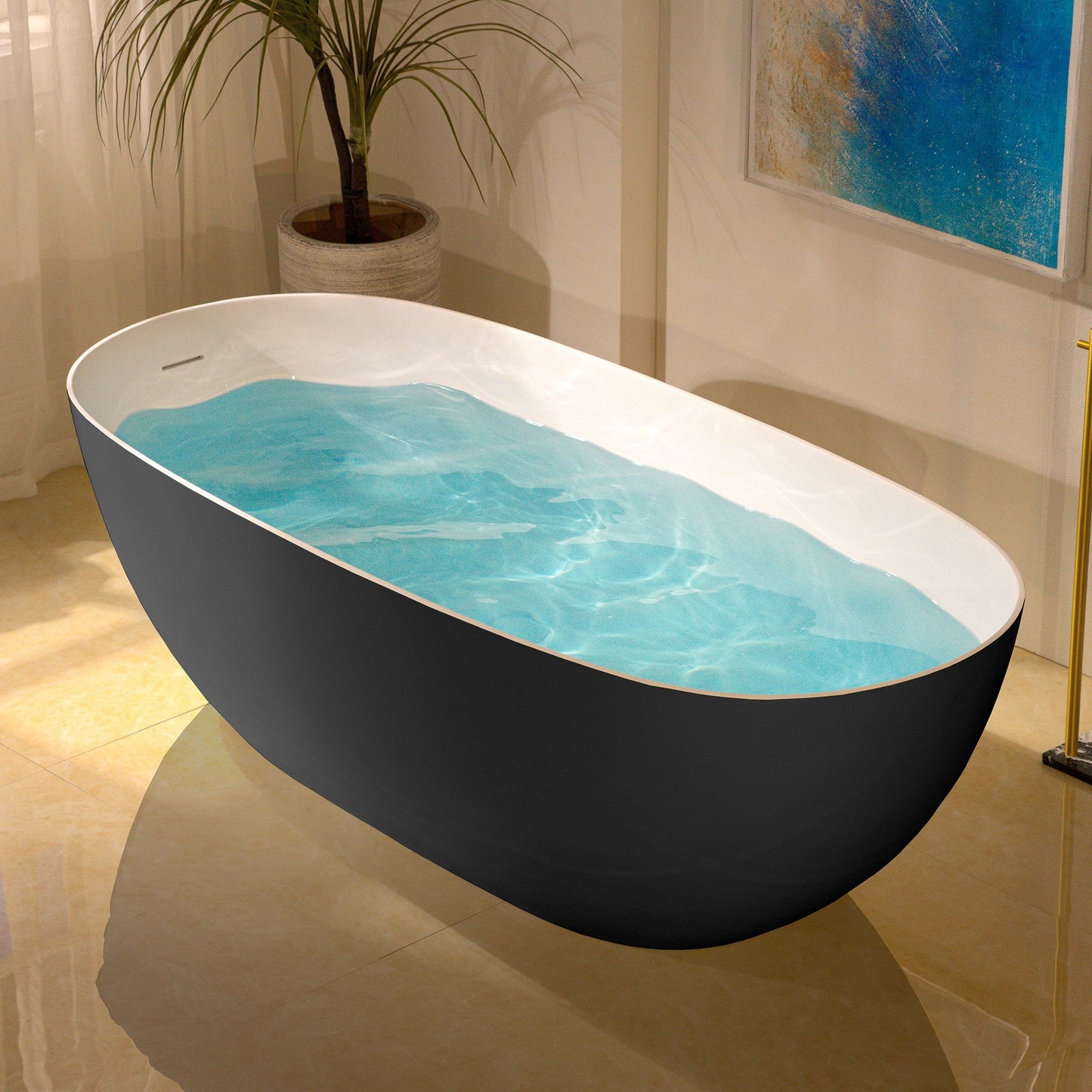 WOODBRIDGE 69" L x 32" W Luxury Contemporary Solid Surface Stone Resin Freestanding Bathtub