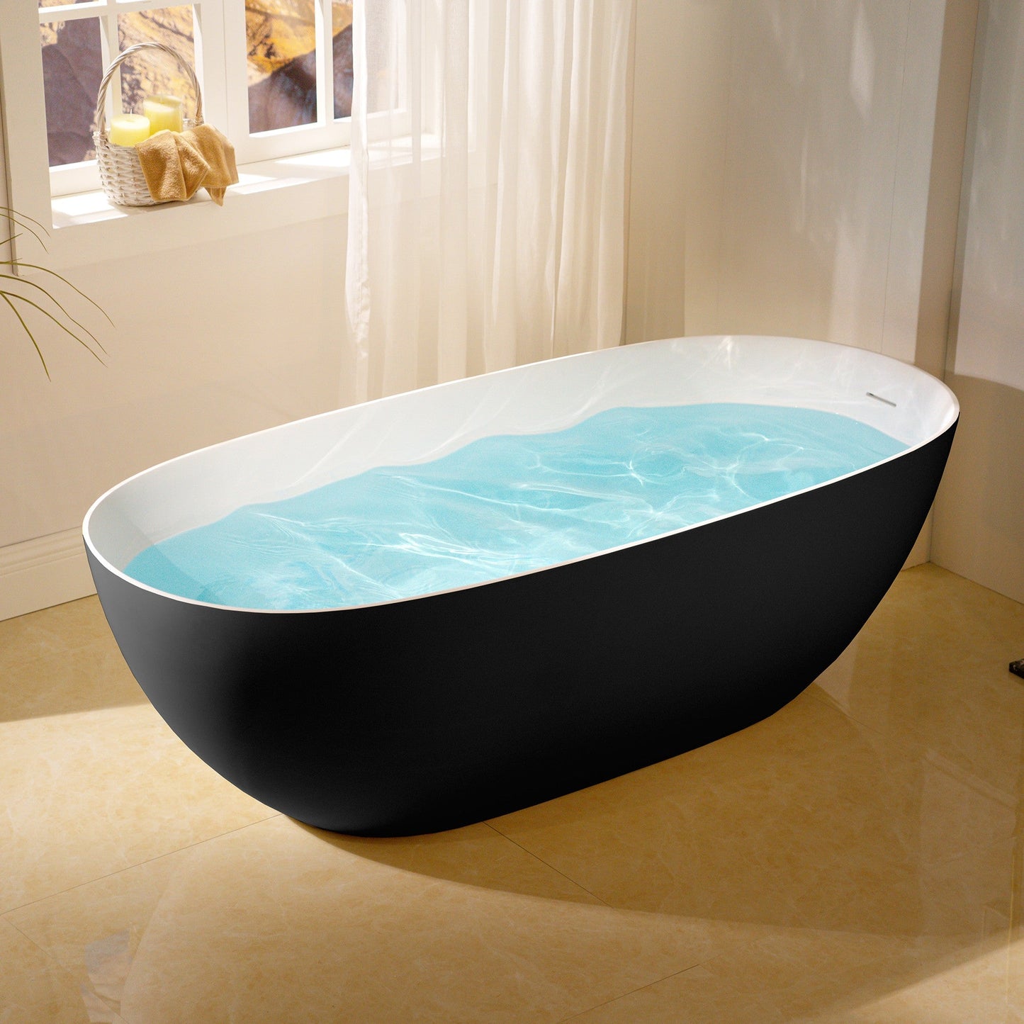 WOODBRIDGE 69" L x 32" W Luxury Contemporary Solid Surface Stone Resin Freestanding Bathtub