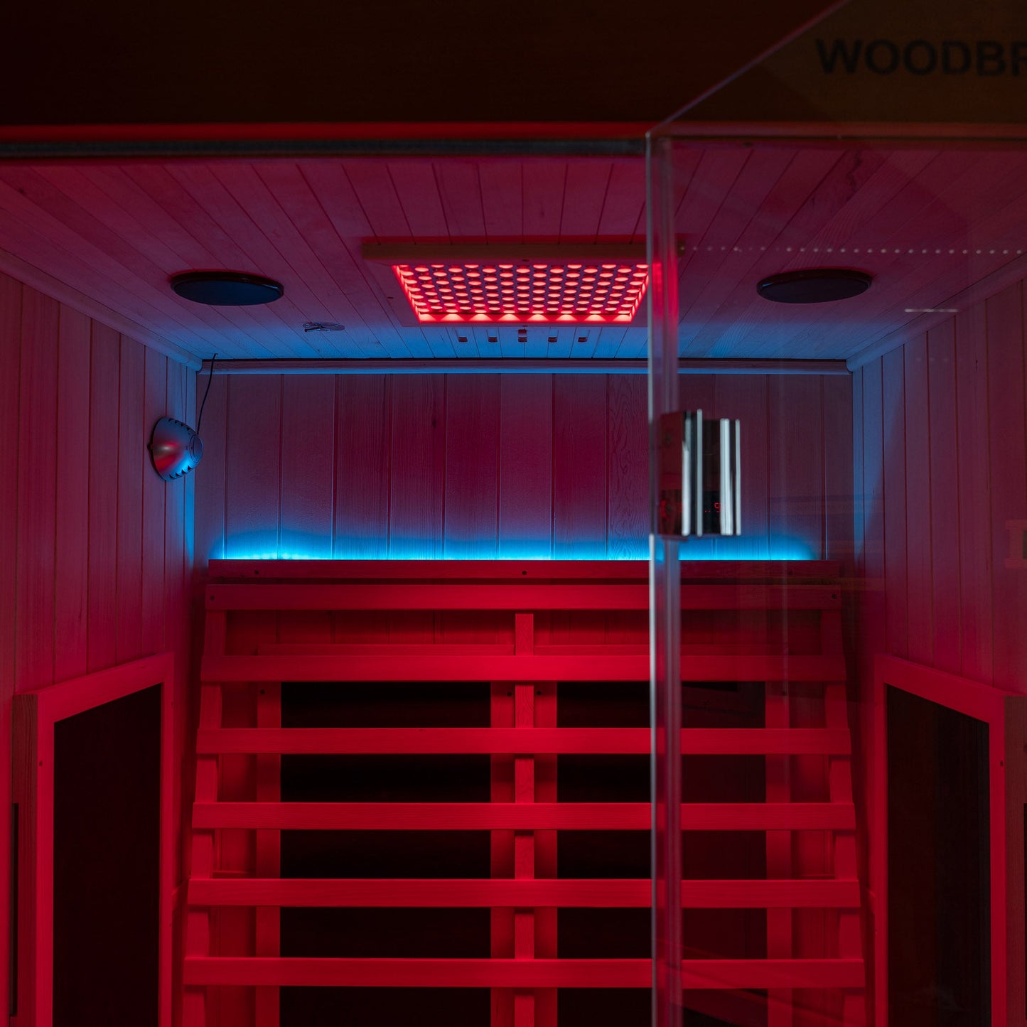 2-Person Indoor FAR Infrared Sauna Crafted from Canadian Hemlock with Red Light Therapy, Bluetooth Speaker, Smart Control Panel & Chromotherapy Lighting