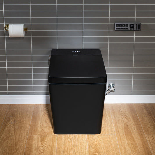 WOODBRIDGE EBT-MB03 One Piece Square Smart Bidet Toilet with Auto Open & Close, Foot Sensor, Auto Flush, Multiple Spray Modes, Heated Seat, Warm Water and Air Dryer, Auto LED Nightlight, Matte Black