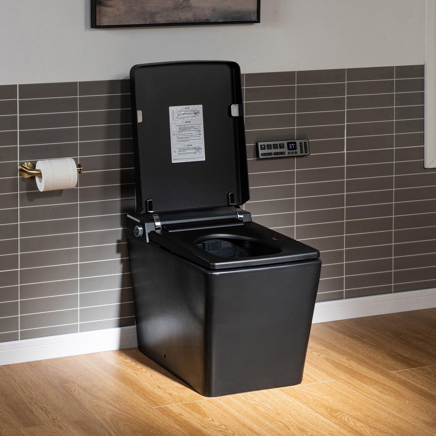 WOODBRIDGE EBT-MB03 One Piece Square Smart Bidet Toilet with Auto Open & Close, Foot Sensor, Auto Flush, Multiple Spray Modes, Heated Seat, Warm Water and Air Dryer, Auto LED Nightlight, Matte Black