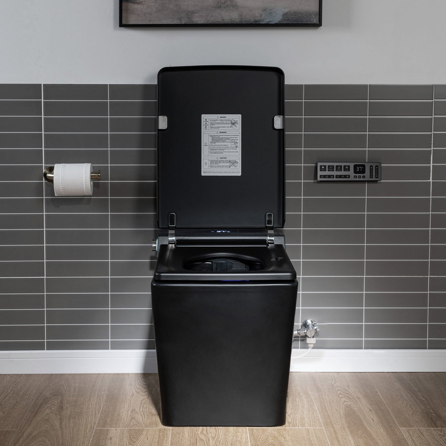 WOODBRIDGE EBT-MB03 One Piece Square Smart Bidet Toilet with Auto Open & Close, Foot Sensor, Auto Flush, Multiple Spray Modes, Heated Seat, Warm Water and Air Dryer, Auto LED Nightlight, Matte Black
