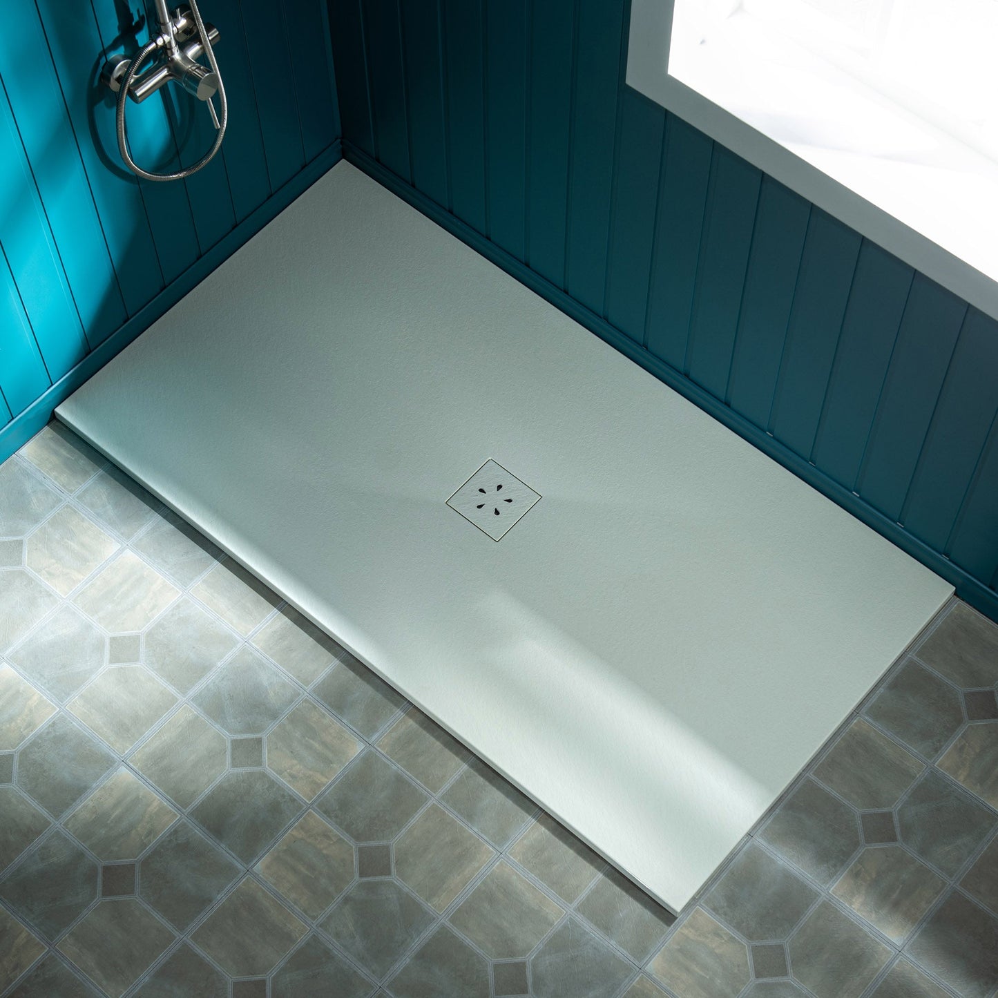 WOODBRIDGE 60-in L x 36-in W Zero-Threshold End-Drain Shower Base with Center Drain Placement, Matching Decorative Drain Plate and Tile Flange, Wheel Chair Access, Low Profile