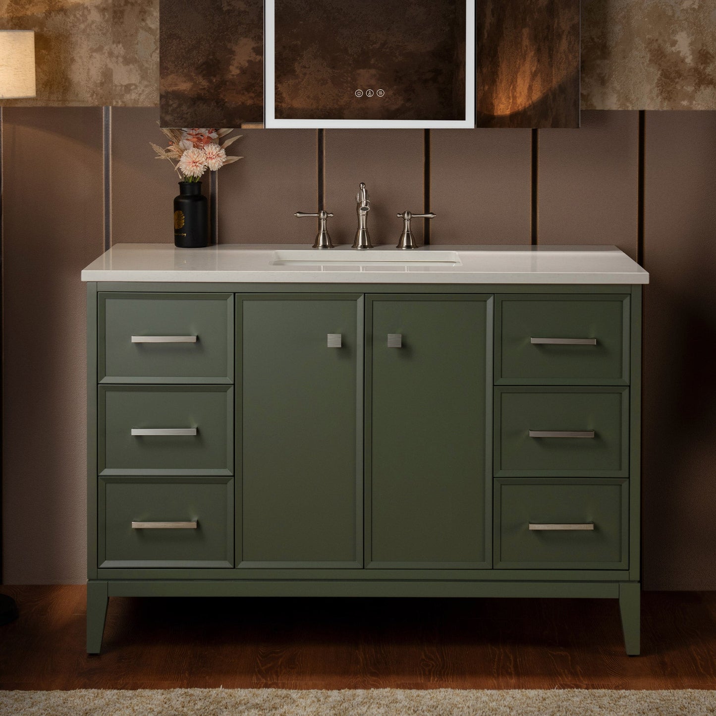 WOODBRIDGE 49" White Single Sink Bathroom Vanity Engineered Stone Top, Pre-drilled for 8 in. widespread faucets, Solid Wood Frame & Drawers, Fully Assembled and Ready to Install.