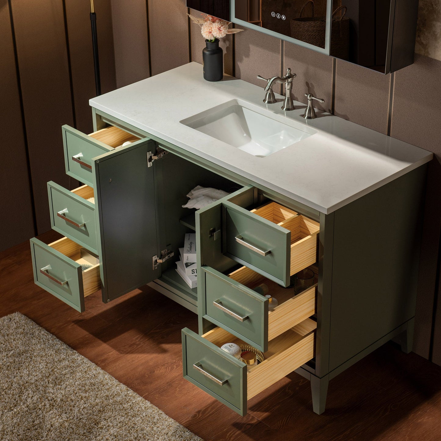 WOODBRIDGE 49" White Single Sink Bathroom Vanity Engineered Stone Top, Pre-drilled for 8 in. widespread faucets, Solid Wood Frame & Drawers, Fully Assembled and Ready to Install.