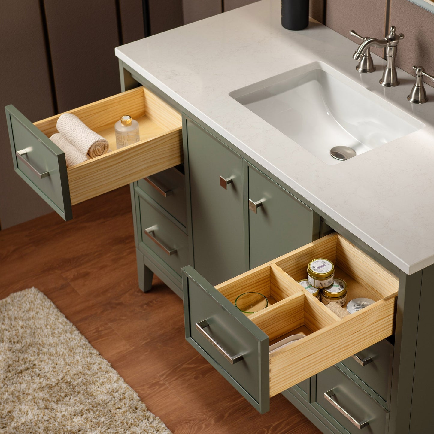 WOODBRIDGE 49" White Single Sink Bathroom Vanity Engineered Stone Top, Pre-drilled for 8 in. widespread faucets, Solid Wood Frame & Drawers, Fully Assembled and Ready to Install.