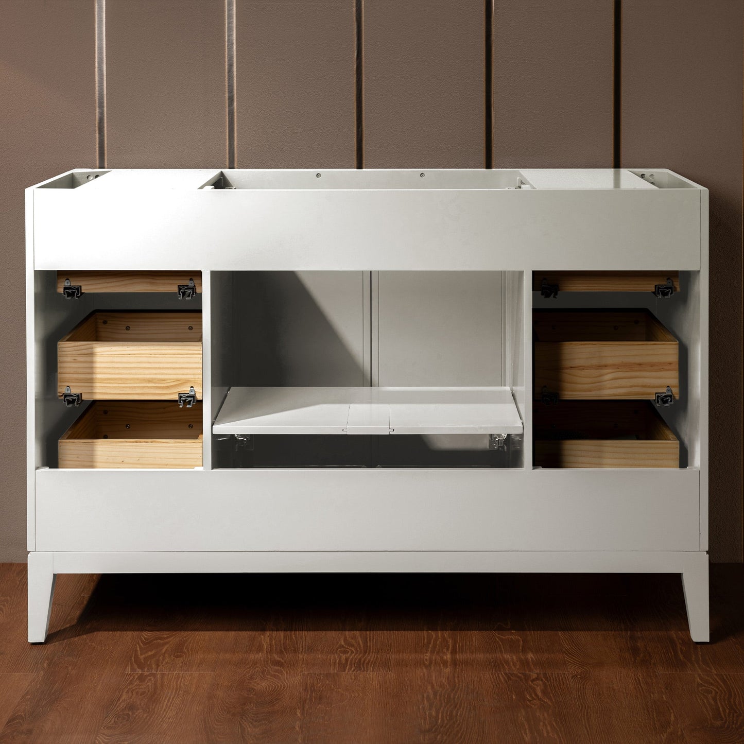 WOODBRIDGE 49" White Single Sink Bathroom Vanity Engineered Stone Top, Pre-drilled for 8 in. widespread faucets, Solid Wood Frame & Drawers, Fully Assembled and Ready to Install.