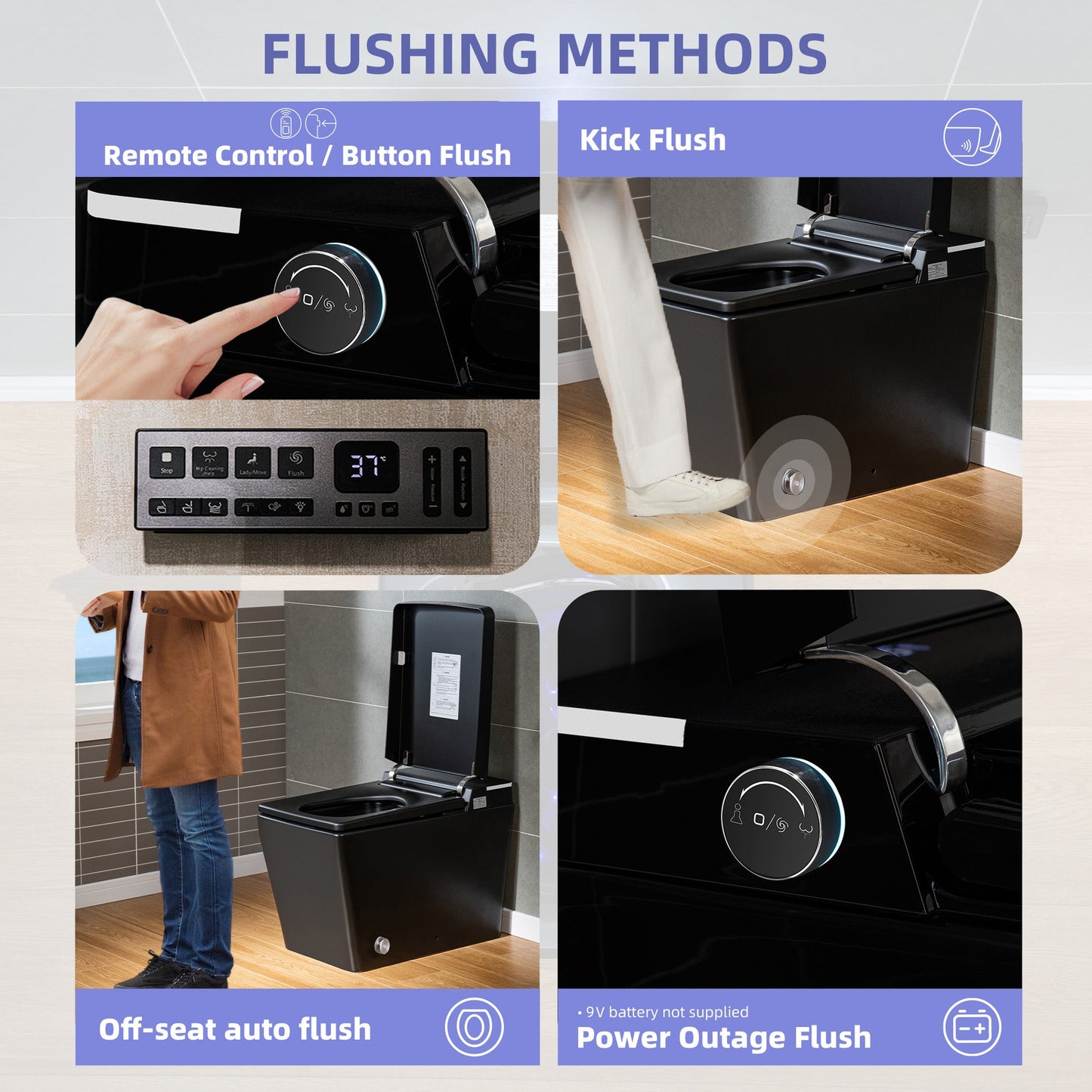 WOODBRIDGE EBT-MB03 One Piece Square Smart Bidet Toilet with Auto Open & Close, Foot Sensor, Auto Flush, Multiple Spray Modes, Heated Seat, Warm Water and Air Dryer, Auto LED Nightlight, Matte Black
