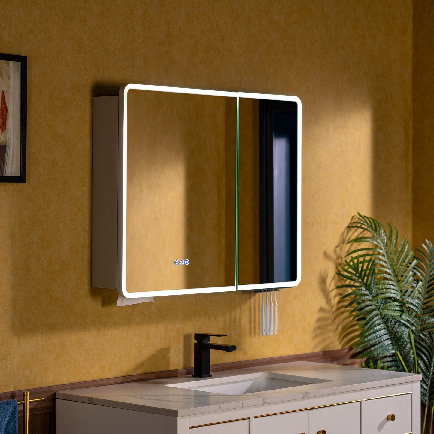 WOODBRIDGE Modern Rectangular Medicine Cabinet with Rounded Corners (30.75” W x 27.5” H) – Smart Storage, Anti-Fog Mirror, LED Lighting, Medium-Sized
