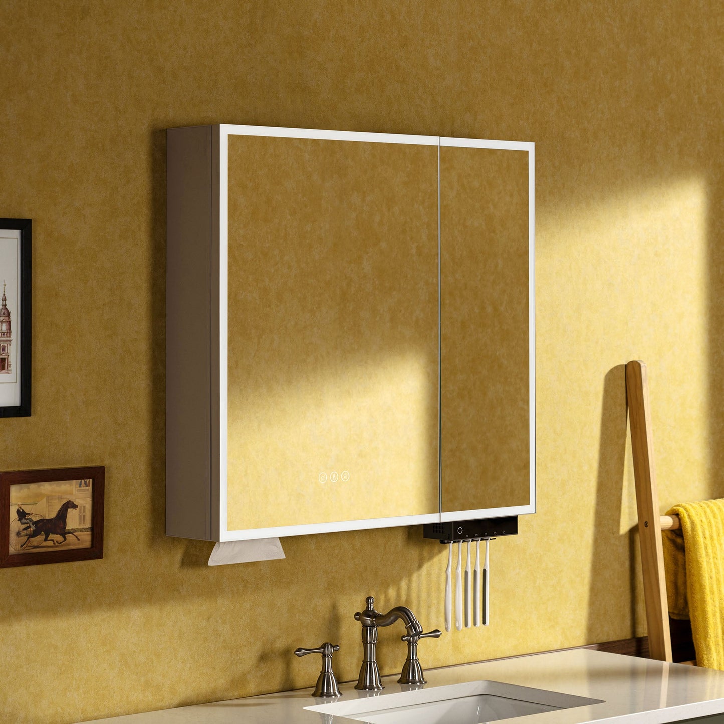 WOODBRIDGE Modern Rectangle 19.75" W x 27.75" H Smart Storage Medicine Cabinet with Anti-Fog Mirror, LED Lighting, and Compact Design