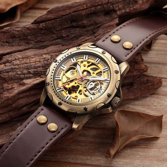 Men's Bronze Steampunk Watch - 44mm Automatic Skeleton Timepiece