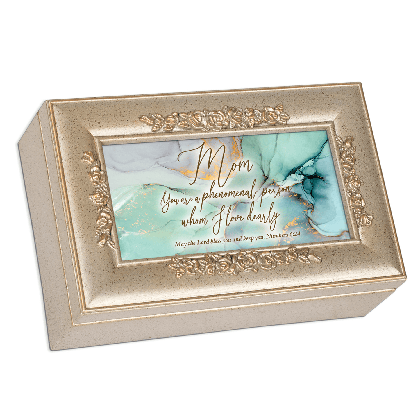 Petite Music Box With Rose Trim - Phenomenal Mom Sentiment