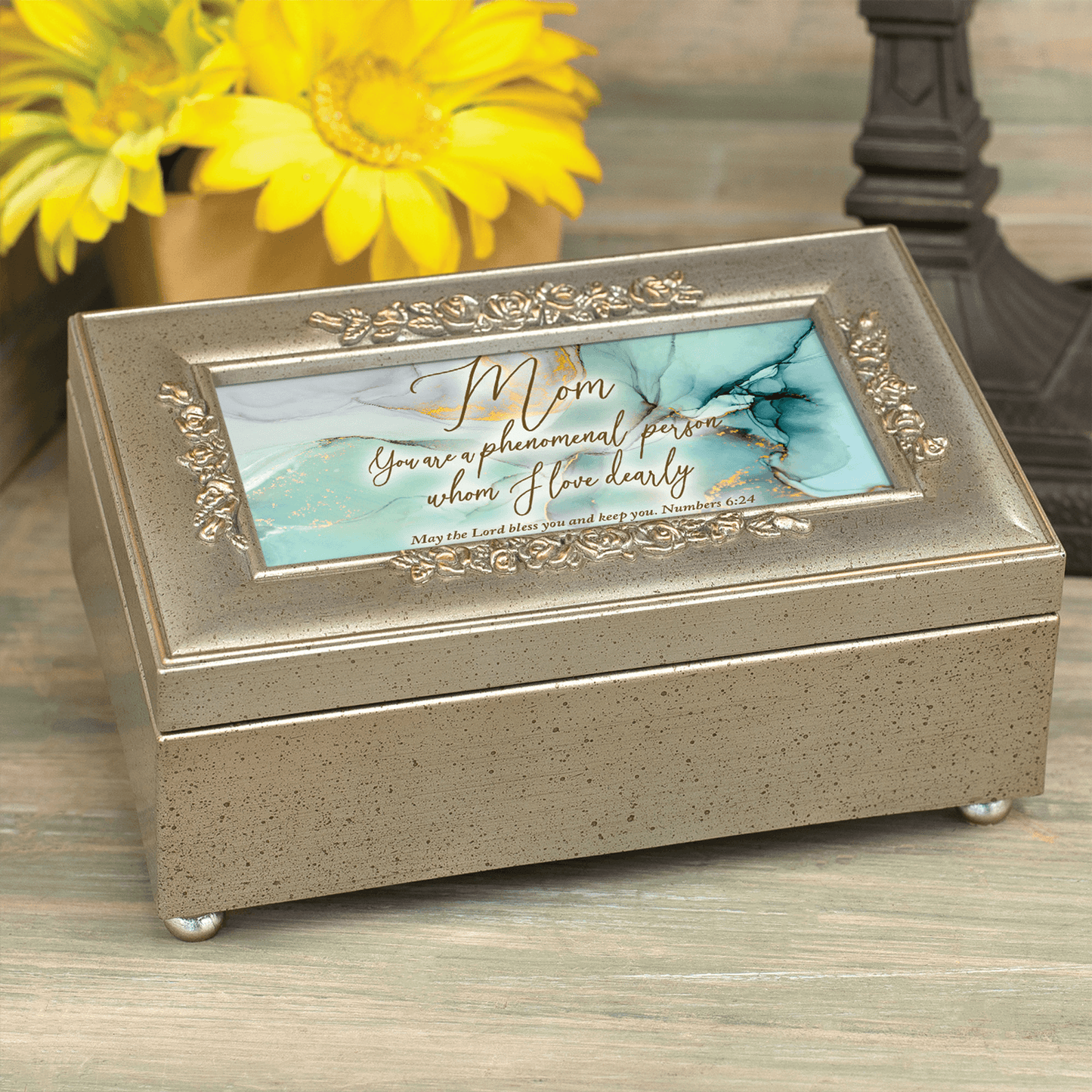 Petite Music Box With Rose Trim - Phenomenal Mom Sentiment