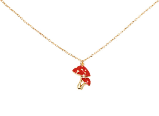 Forestcore Toadstool Mushroom Charm Necklace in Gold in a Gift Box