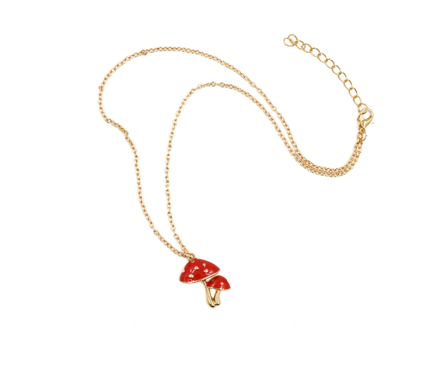 Forestcore Toadstool Mushroom Charm Necklace in Gold in a Gift Box