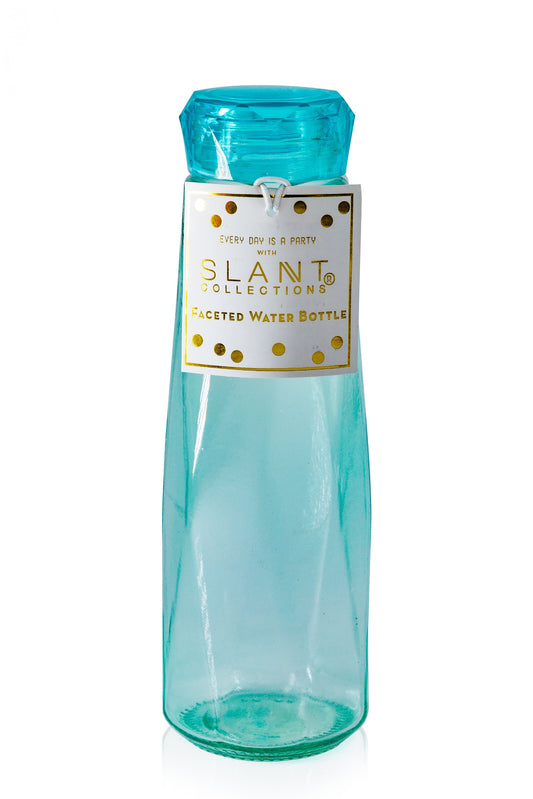 Glass Gem Water Bottle in Aqua Blue | 16 oz | Faceted Glass Diamond