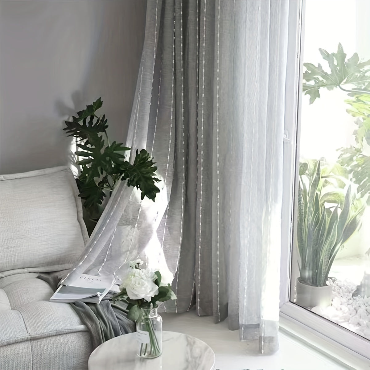 Elegant Embroidered Ball Linen Sheer Curtain for Home