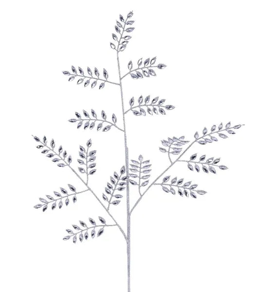 30"L DIAMOND/GLITTER LEAF SPRAY SILVER