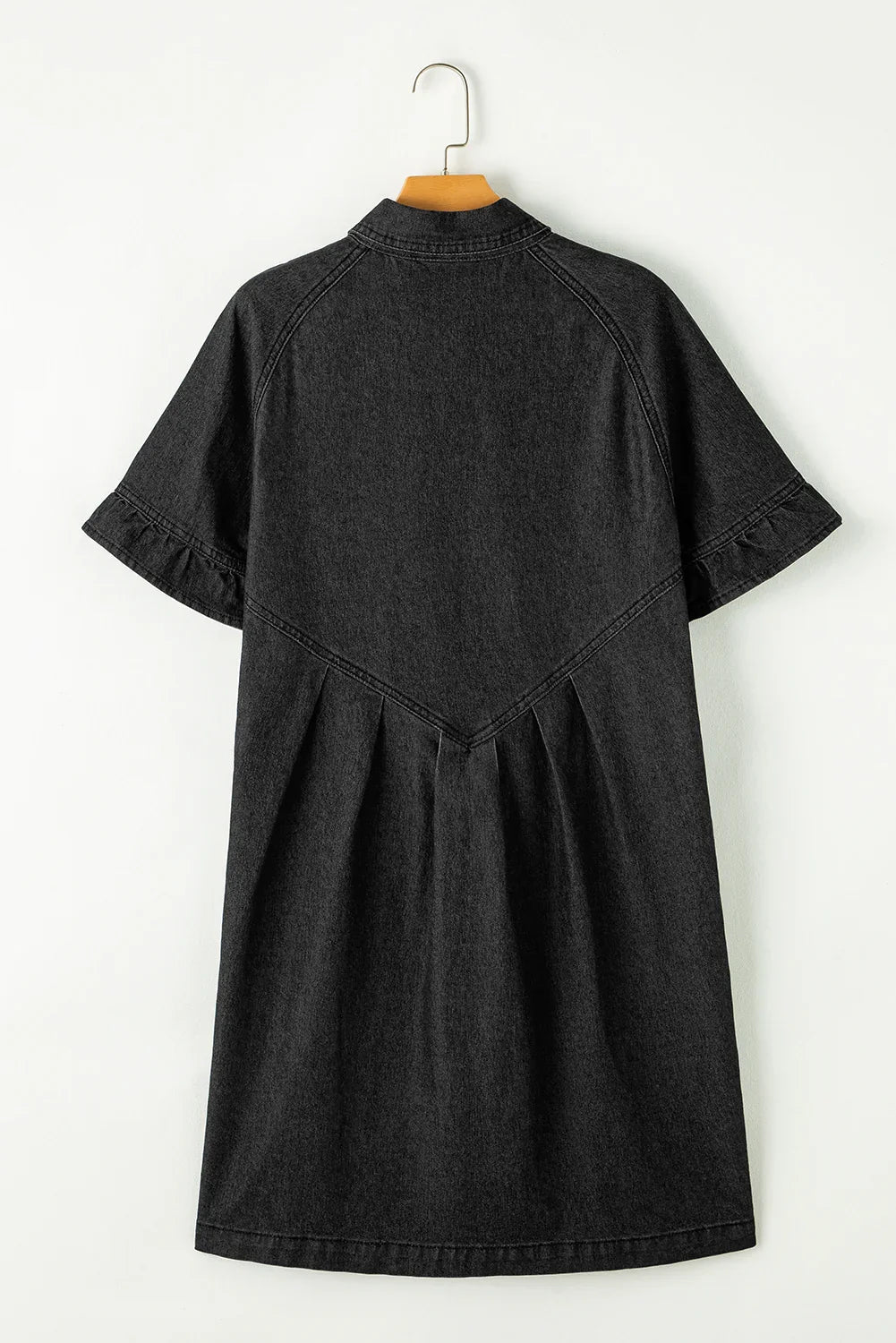 Dark Blue Short Sleeve Button Up Loose Denim Shirt Dress