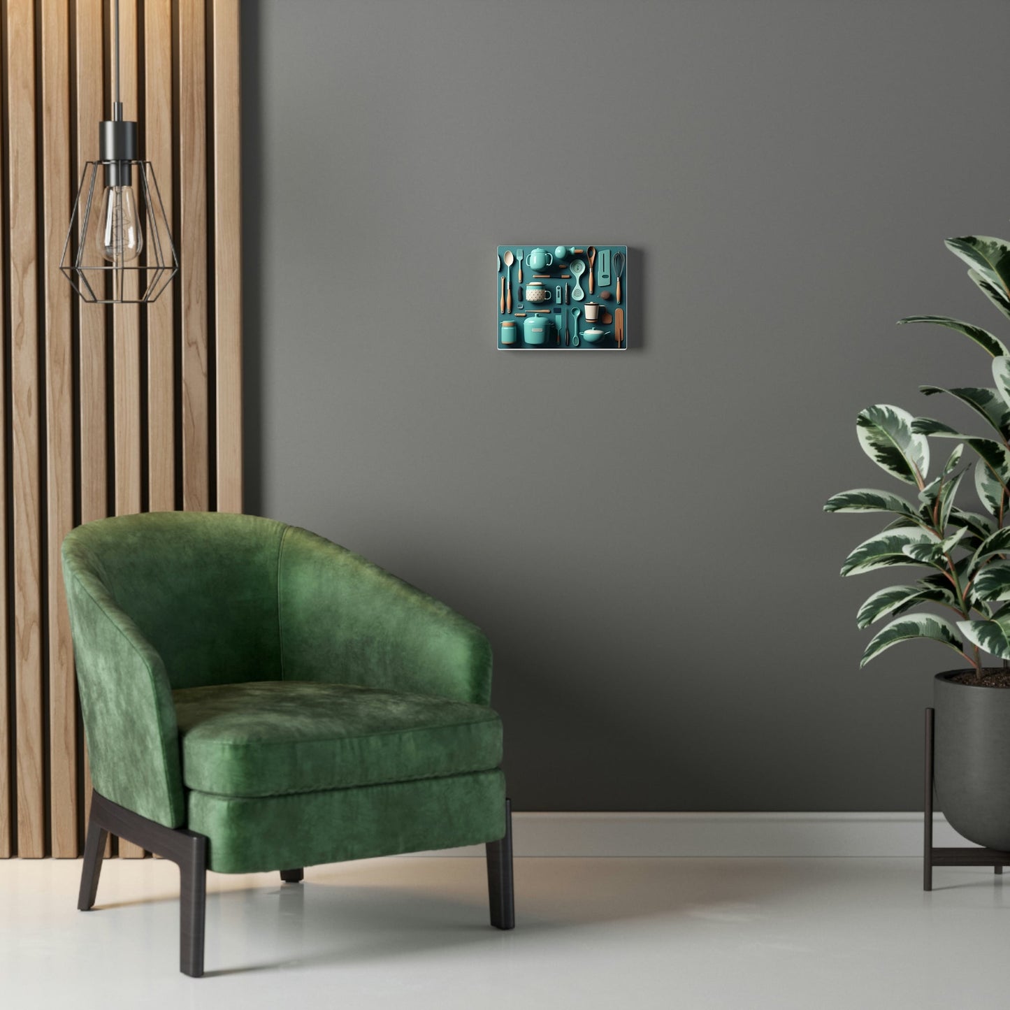 canvas on the wall and green chair