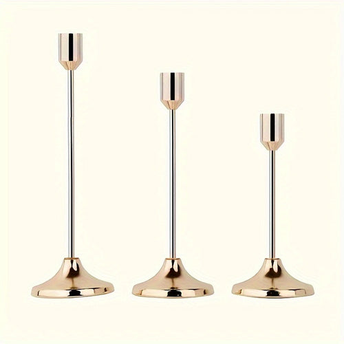Elegant 3Piece Metal Candle Holders Gold Rose Gold Finish