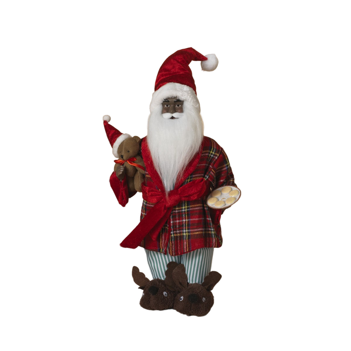 18" Santa Figurine with Plaid Robe & Slippers
