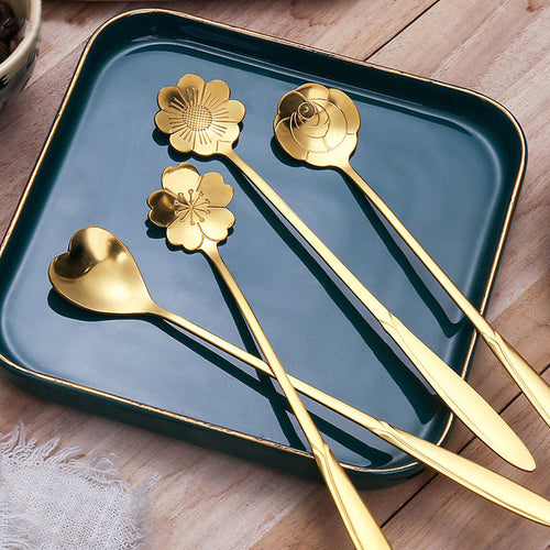 Set of 4 Cherry Blossom Stainless Steel Dessert Spoons