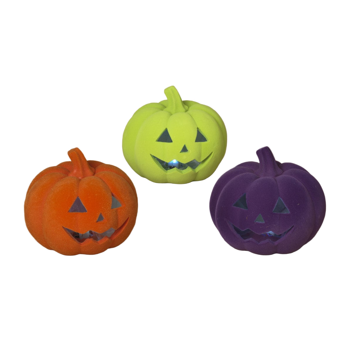 7" Flocked Neon Pumpkins - Light Up - SET OF 3
