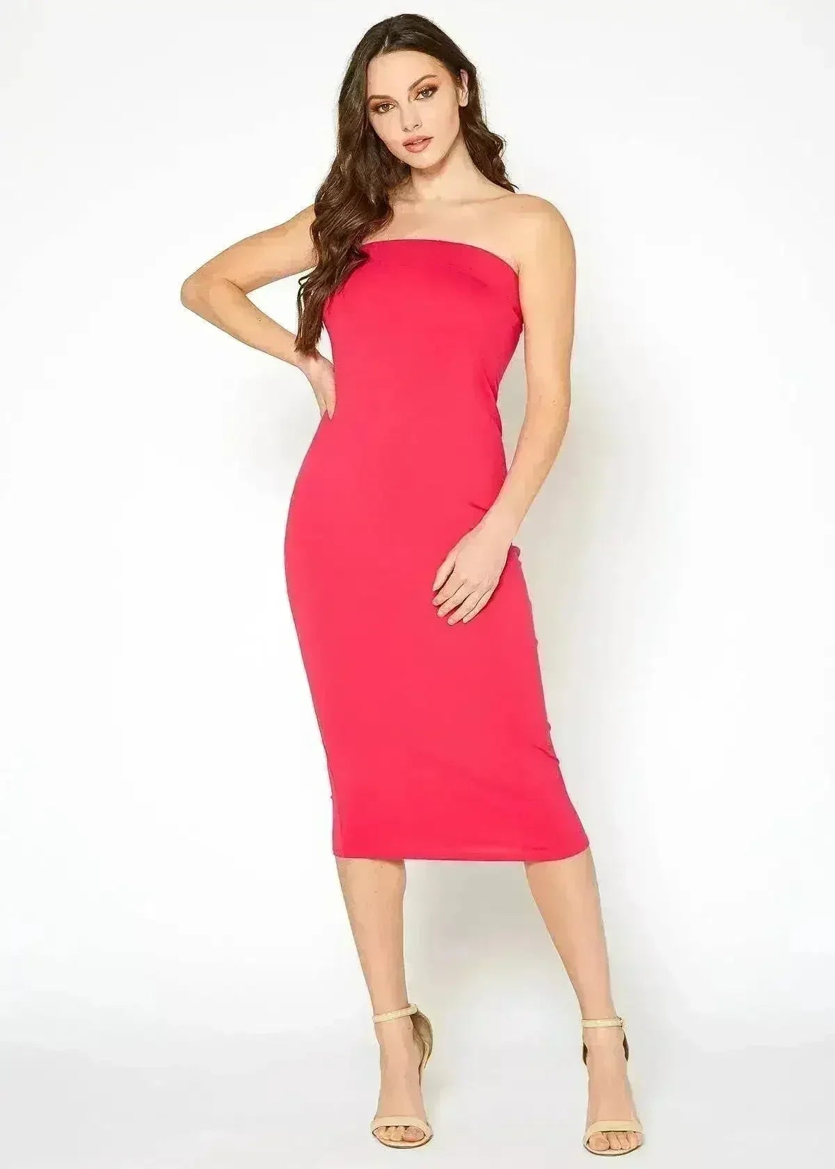 Women's Tube Top Bodycon Midi Dress