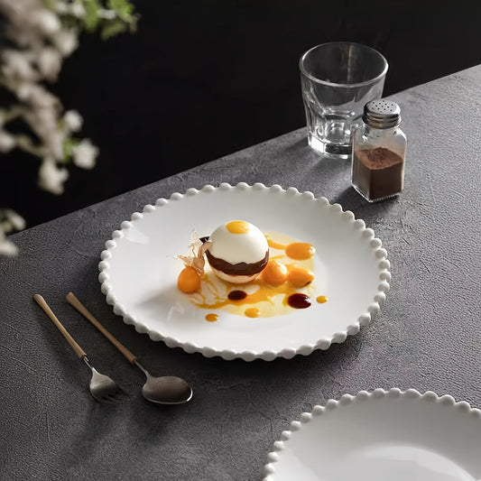 Elegant White Wave Ceramic Plate Luxe Minimalist Design