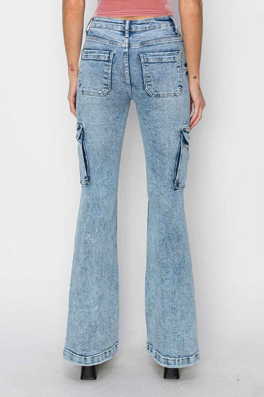 RISEN Full Size High Rise Cargo Flare Jeans for Women