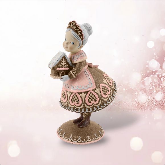 18" Pink Gingerbread Mrs Claus with House