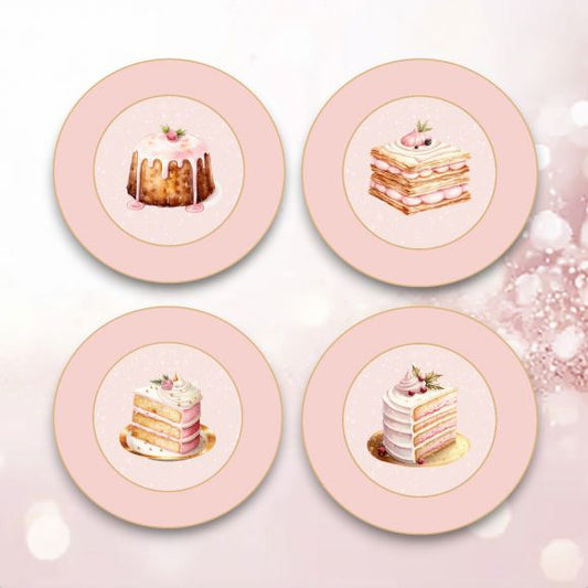 SET OF 4 - Pink Dessert Plates 8"