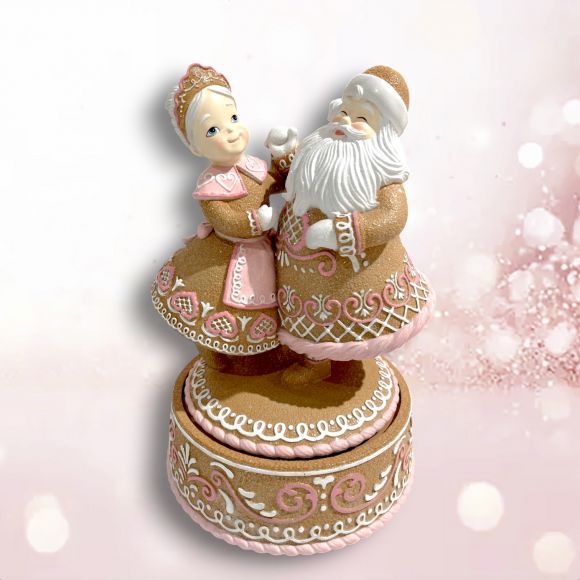 18" Pink Gingerbread Dancing Santa Couple